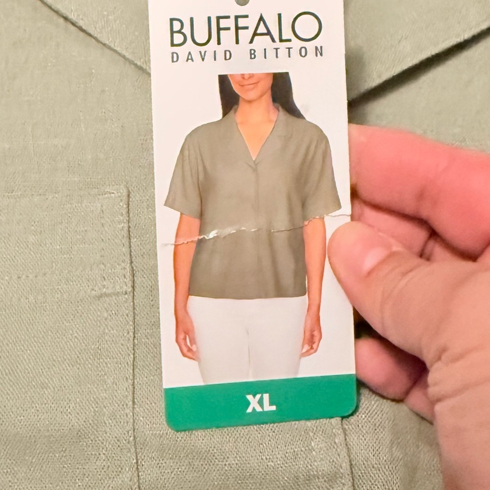 Buffalo David Bitton Linen Blend Sage Button Down Shirt size XL-NWT - Picture 3 of 5
